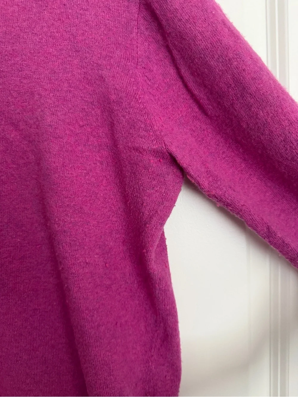 TWO J.Crew Teddie Crewneck Sweater | Magenta and Navy | Size L